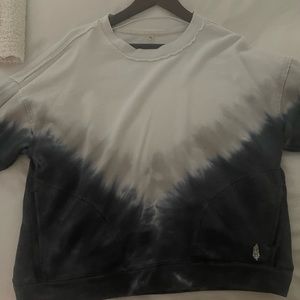 Free People Black and Gray Tie-Dye Crew Neck Sweater